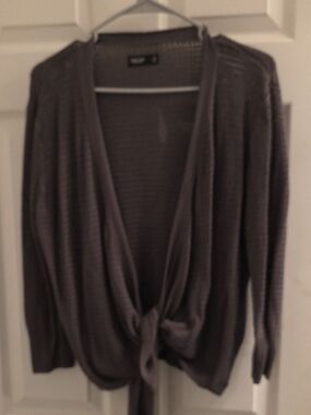 Vera Wang Heathered Green Tie-Front Cardigan